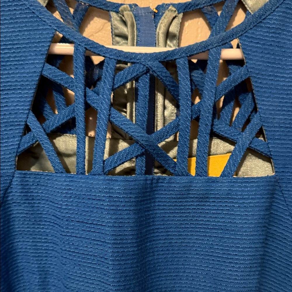 Anthropologie Mauve Blue Dress with Cutout Design 2 - Picture 3 of 9